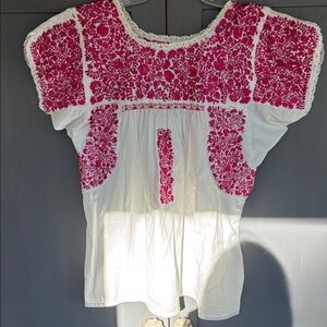 Embroidered Top Pink Floral Detailing no size tag I would say medium no brand